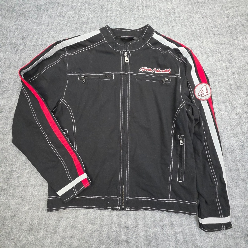 Kevin Harvick Chase Authentics NASCAR Jacket Size Large Black Racer Striped